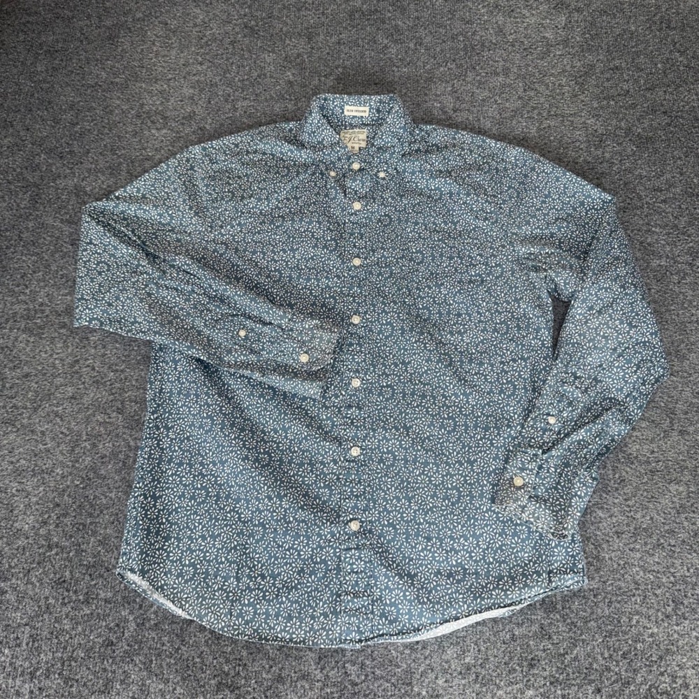 J.Crew Slim Untucked Secret Wash Shirt Mens Medium Blue Floral Daisy Stretch